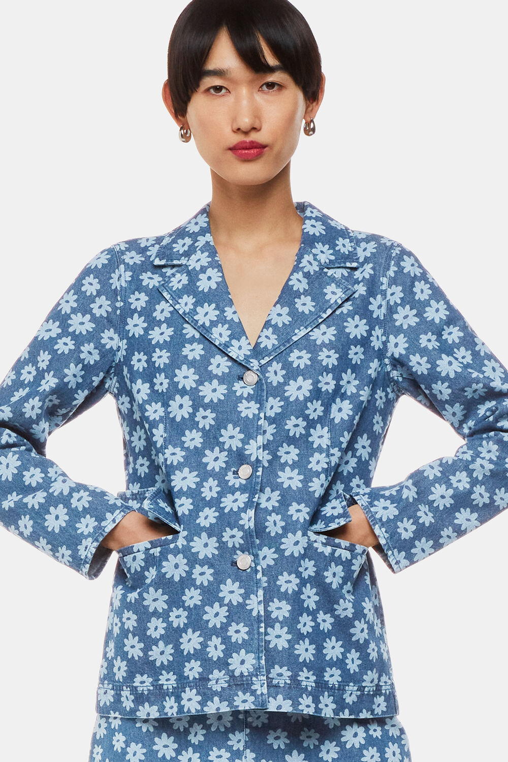 Graphic Daisy Denim Blazer